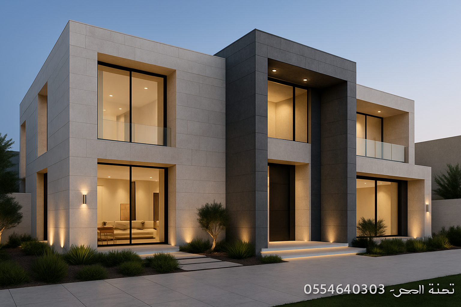 واجهة فيلا مودرن بحجر الرياض