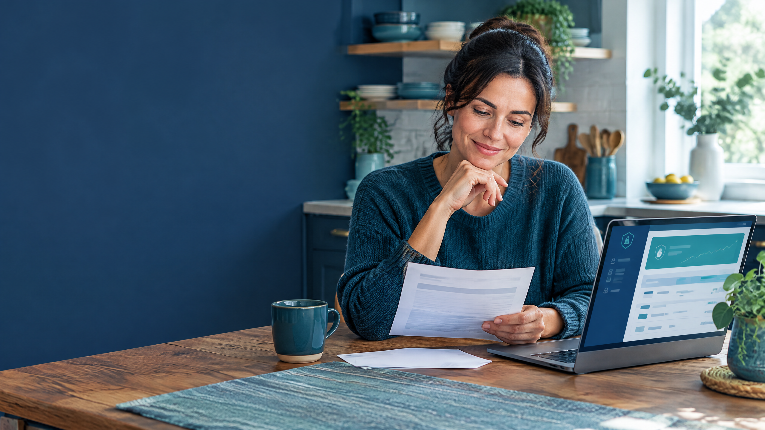A consumer reviewing a bank account notice and online banking information