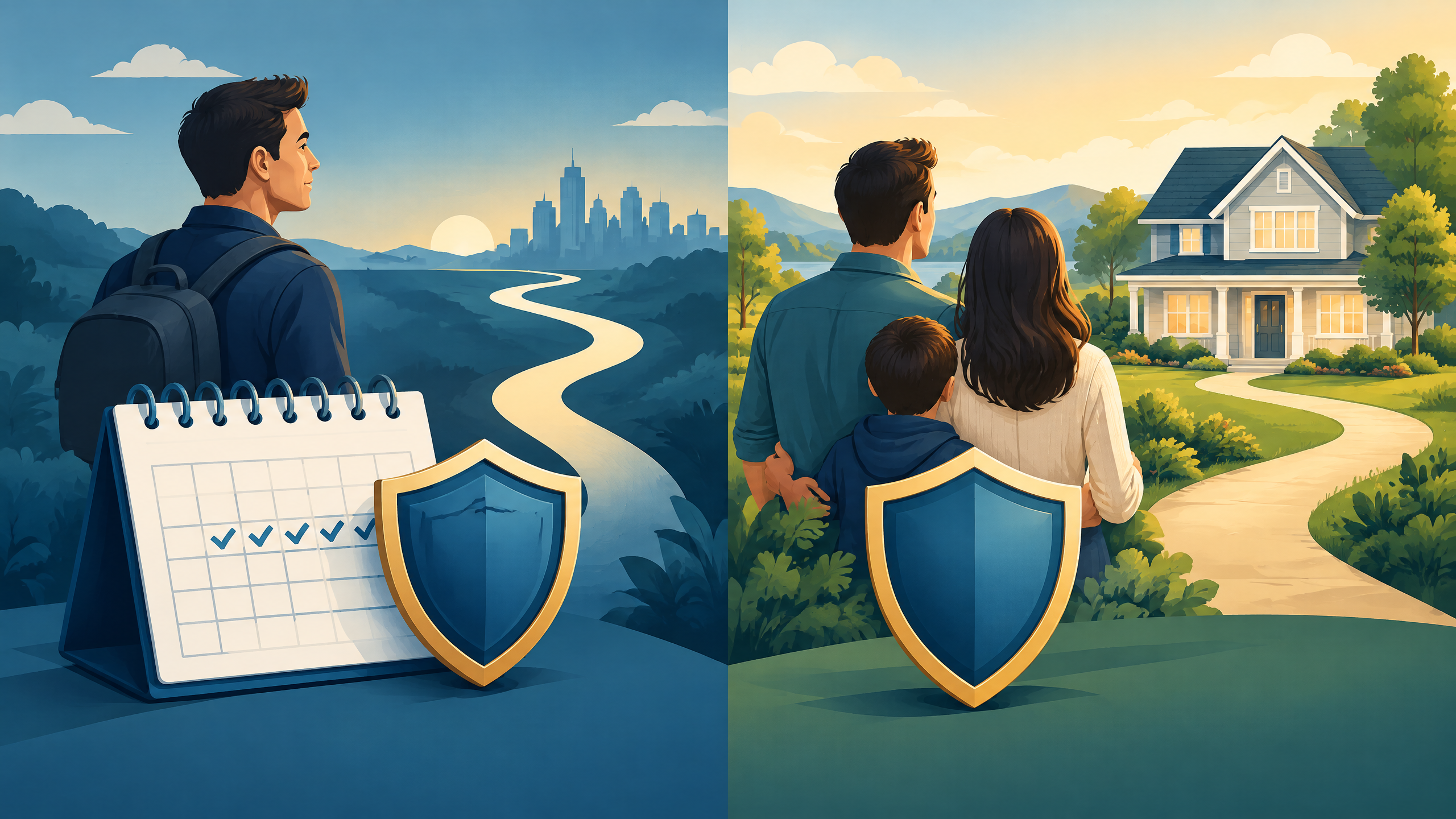 An educational visual comparing temporary term coverage with long-term whole life coverage