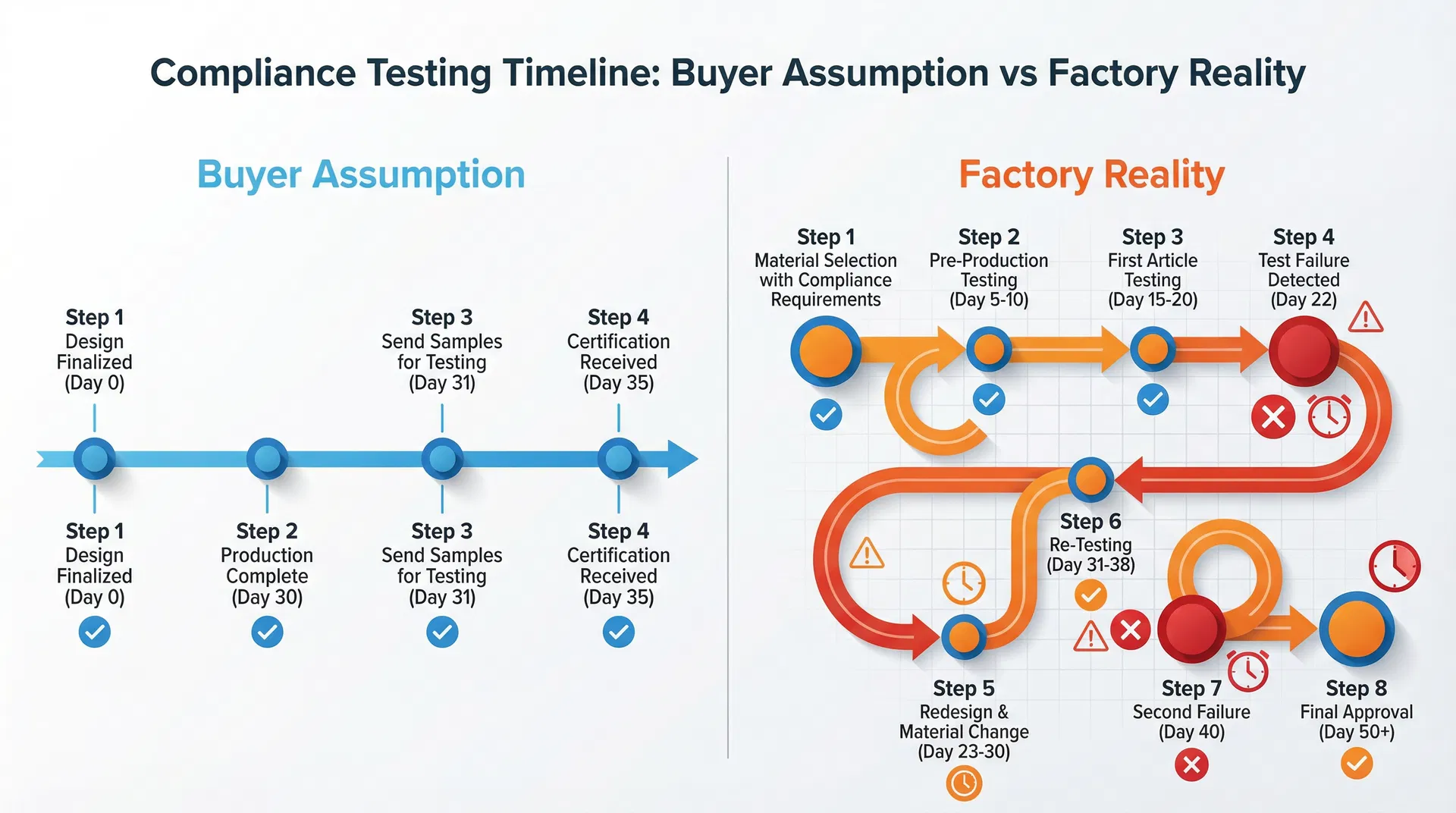 Compliance Testing Timeline: Buyer Assumption vs Factory Reality