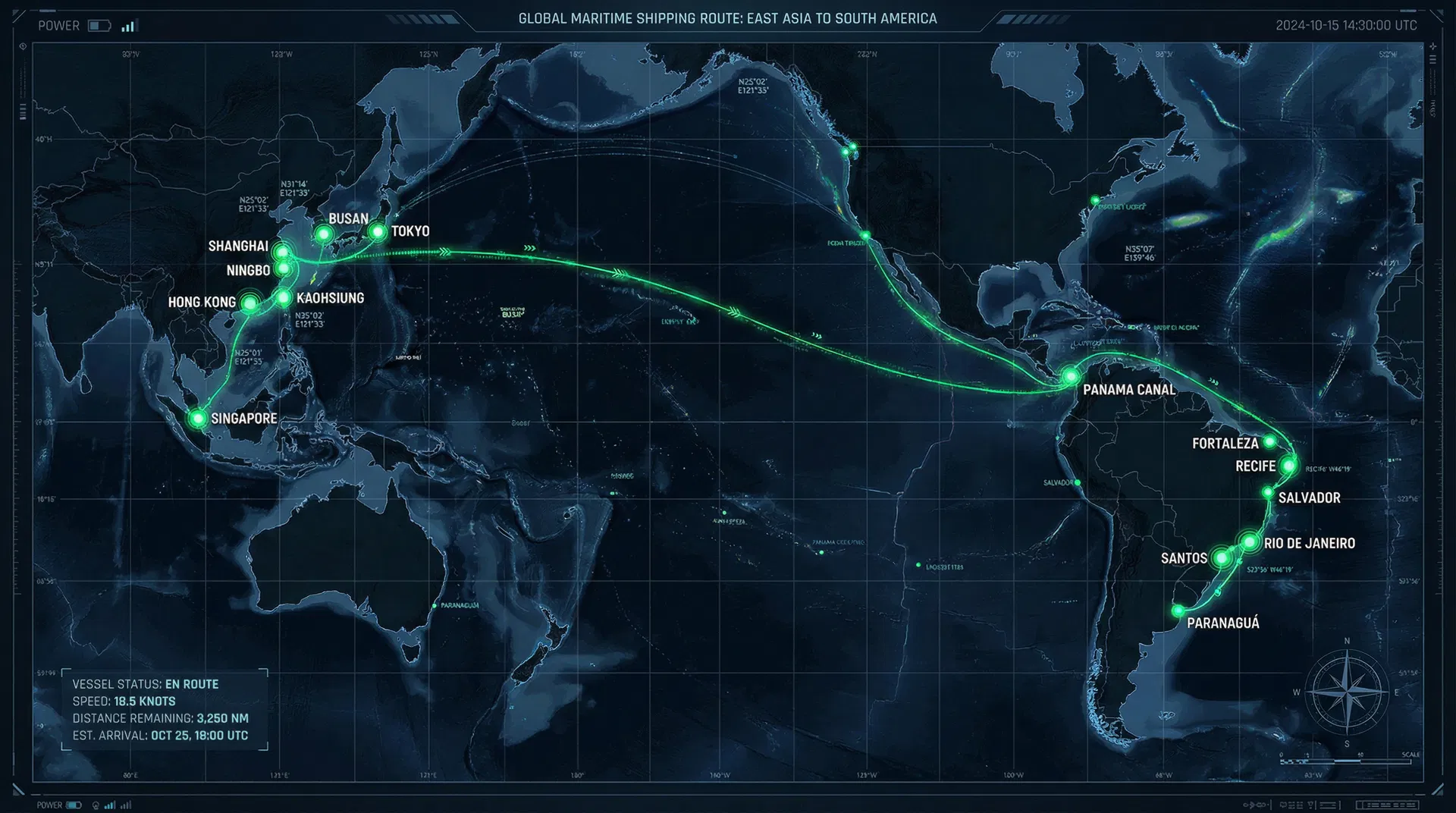 Rota marítima Qingdao → Ningbo → Navegantes