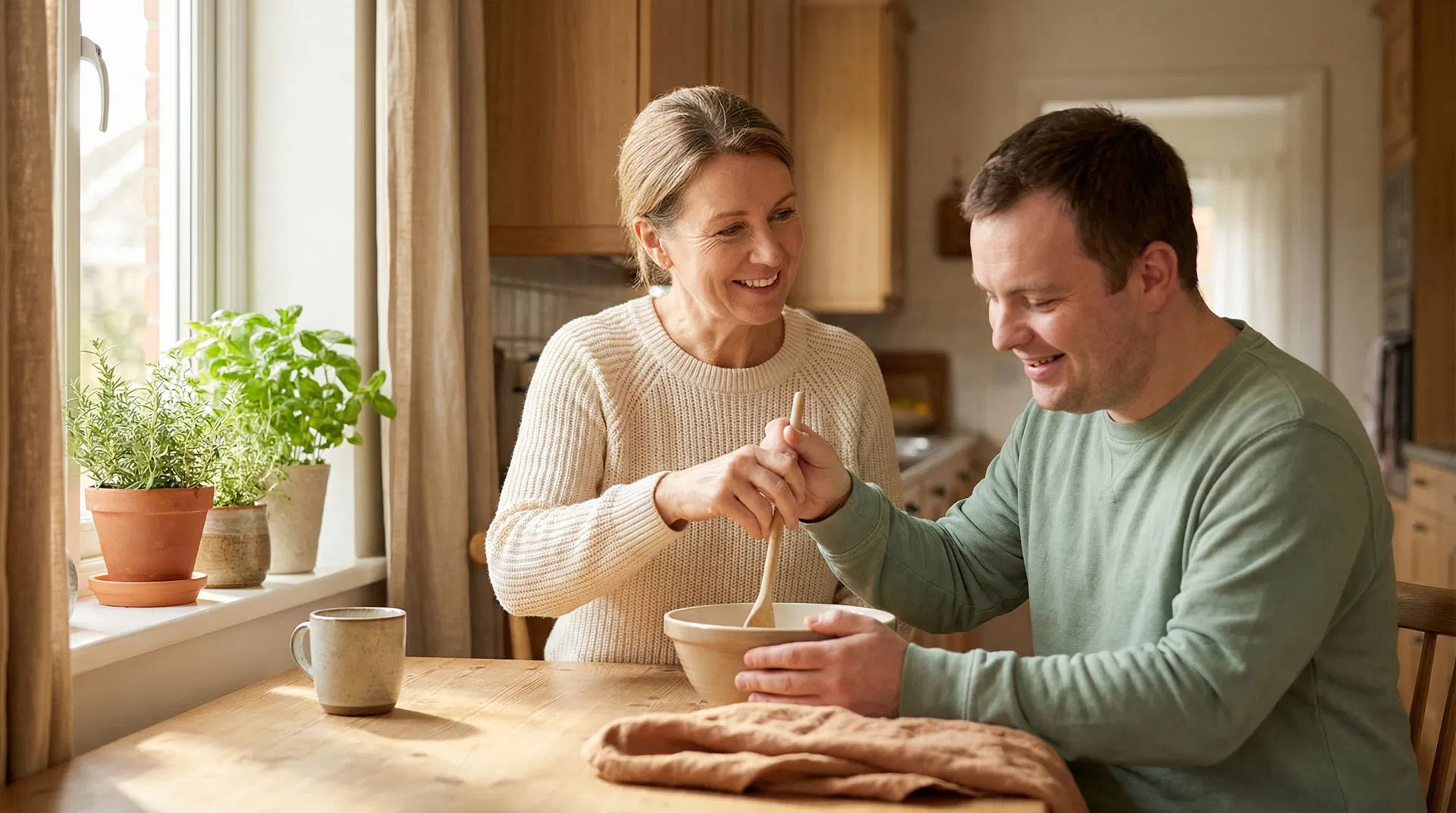 Caregiver and participant working together