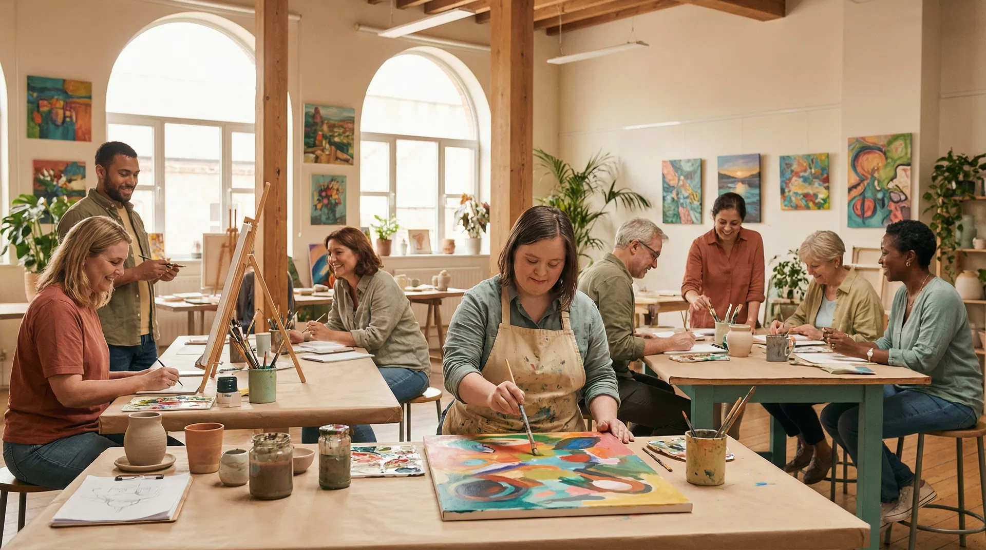 Community art class with diverse participants