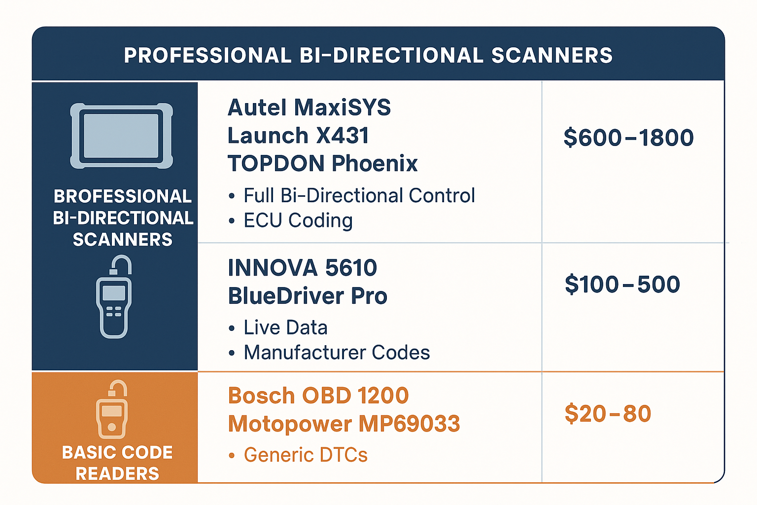 Diagnostic Tool Tiers Comparison