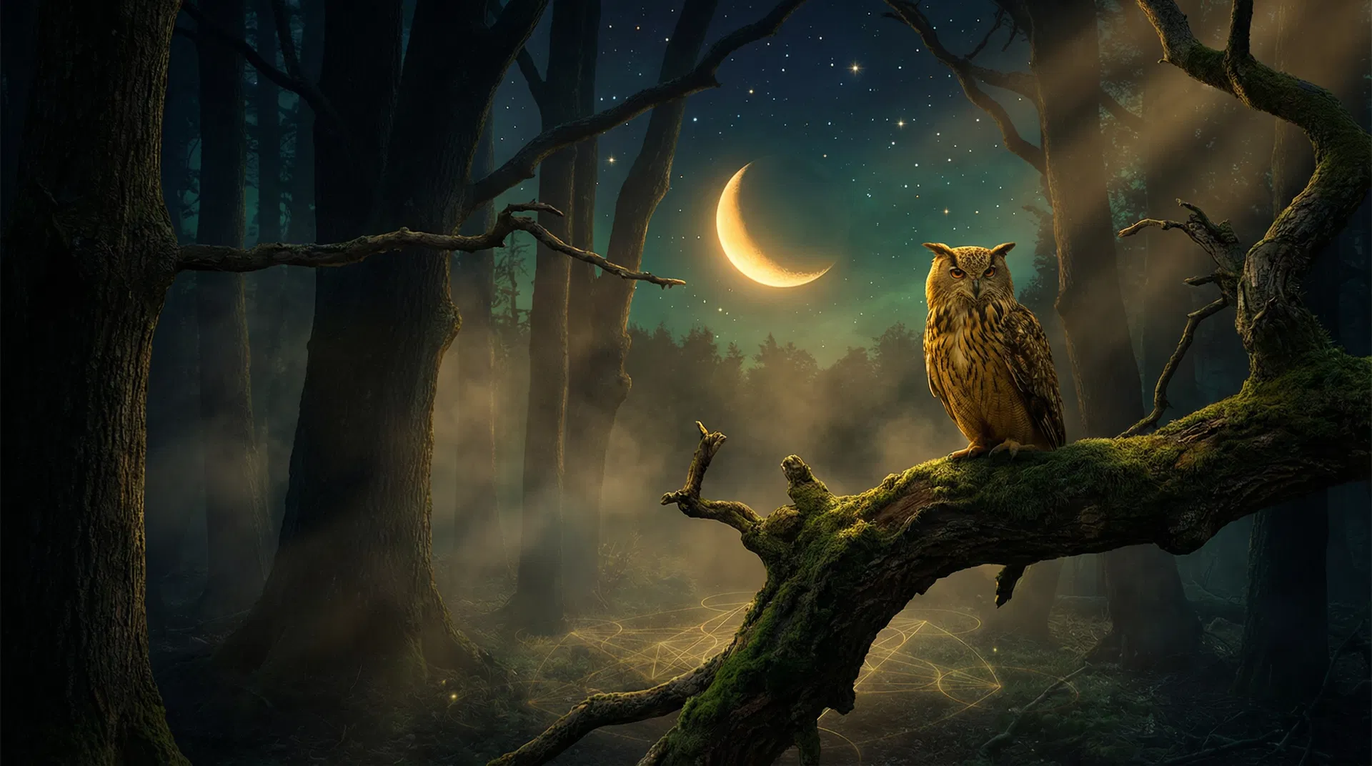 Mystischer Wald mit Eule