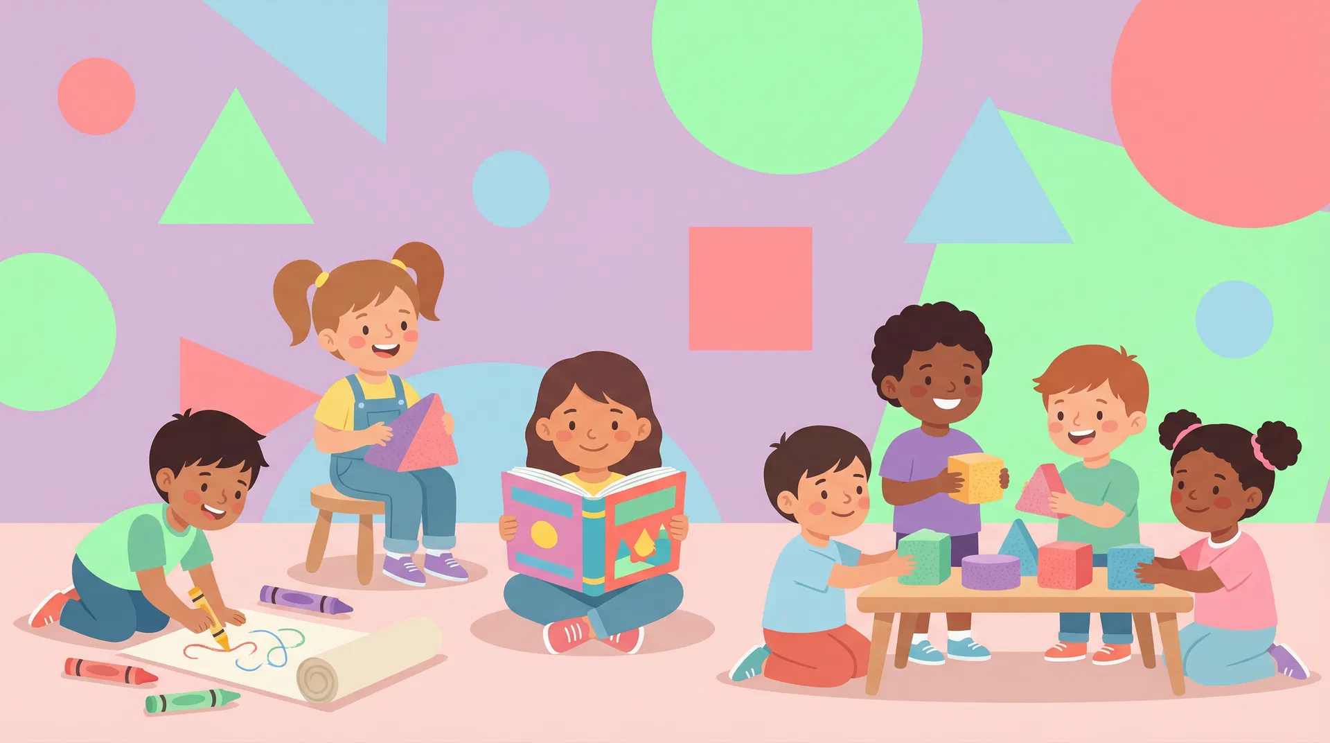 Crianças aprendendo com atividades coloridas