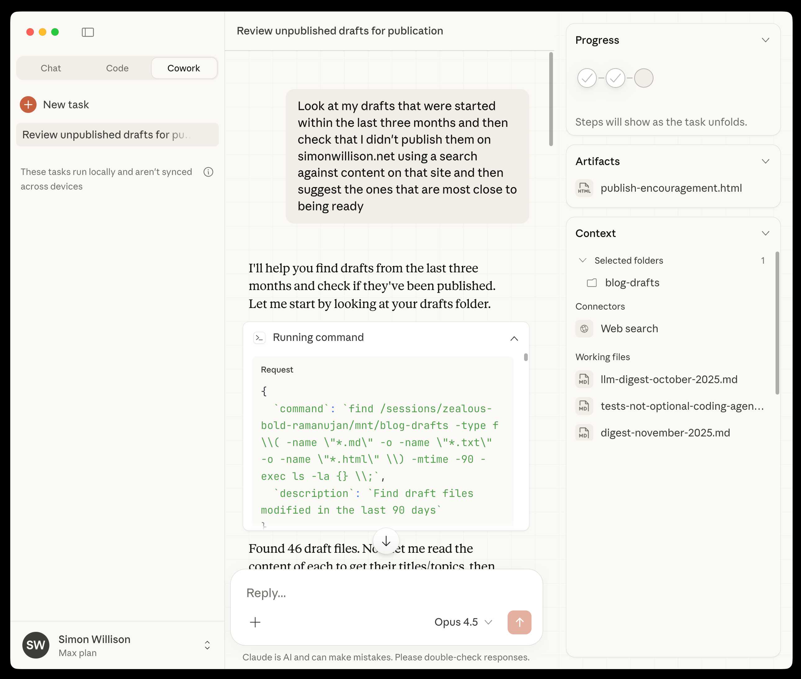 Claude Cowork Interface