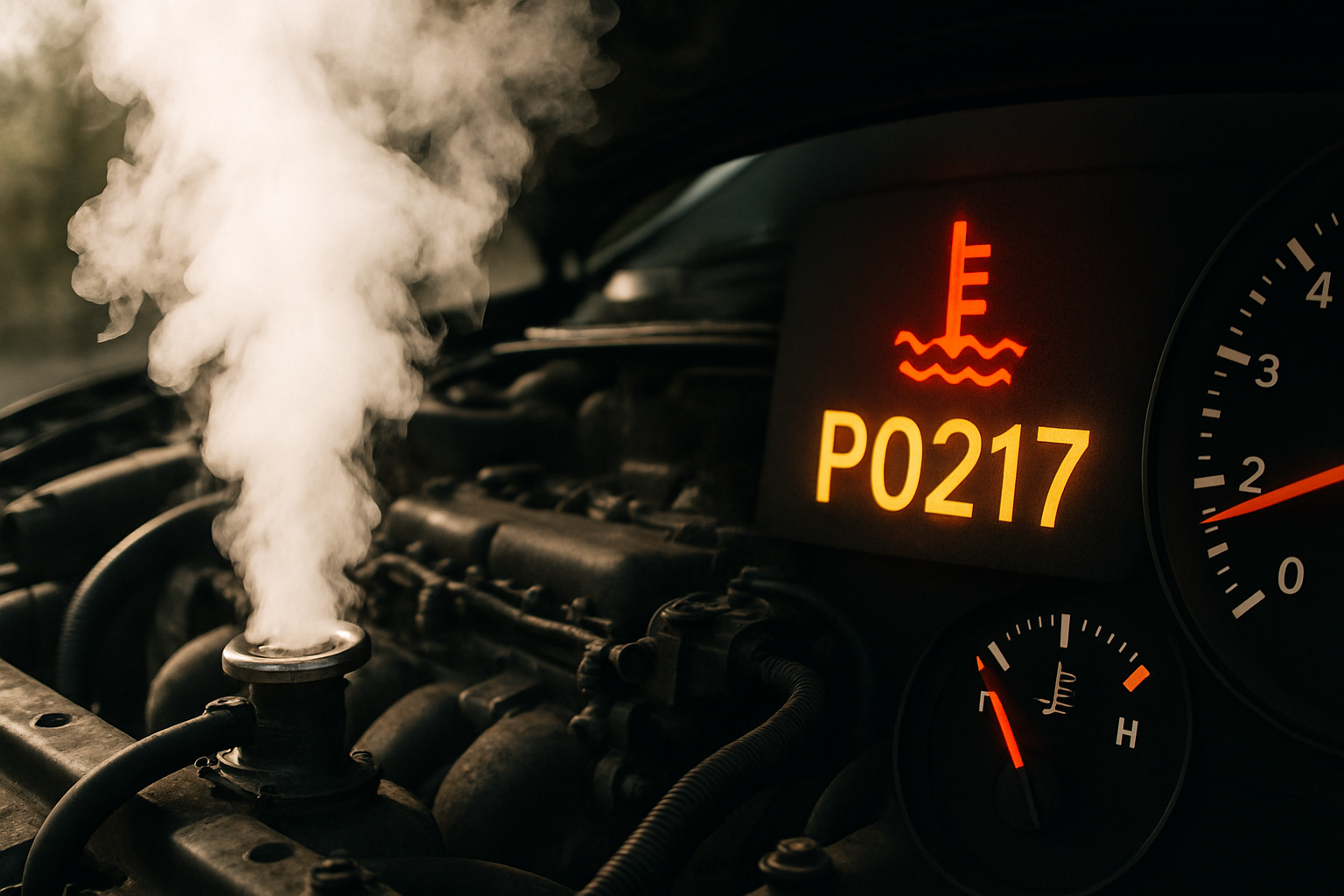 Engine overheating: steam from radiator cap - P0217 warning