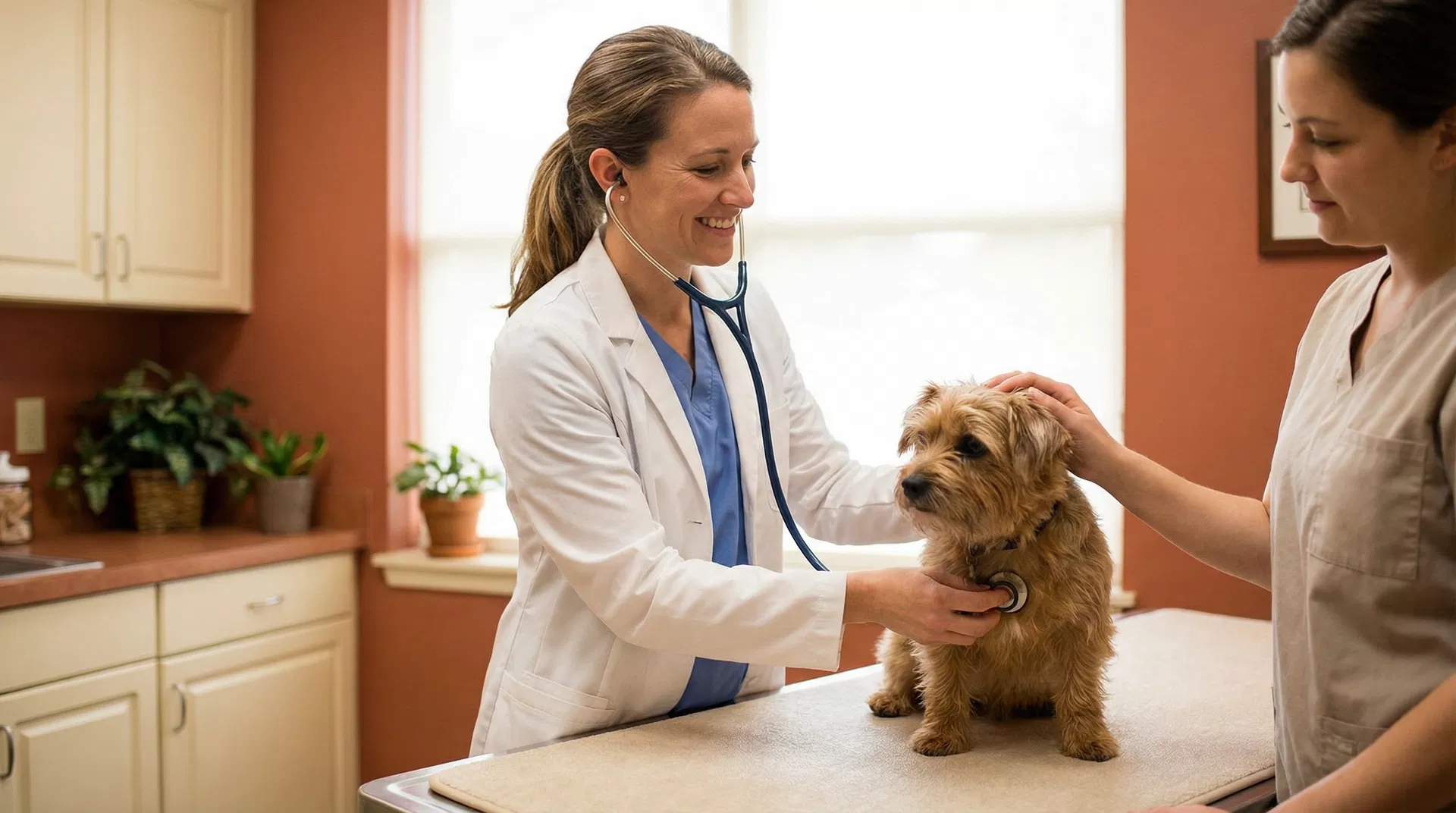Tierärztin untersucht Hund