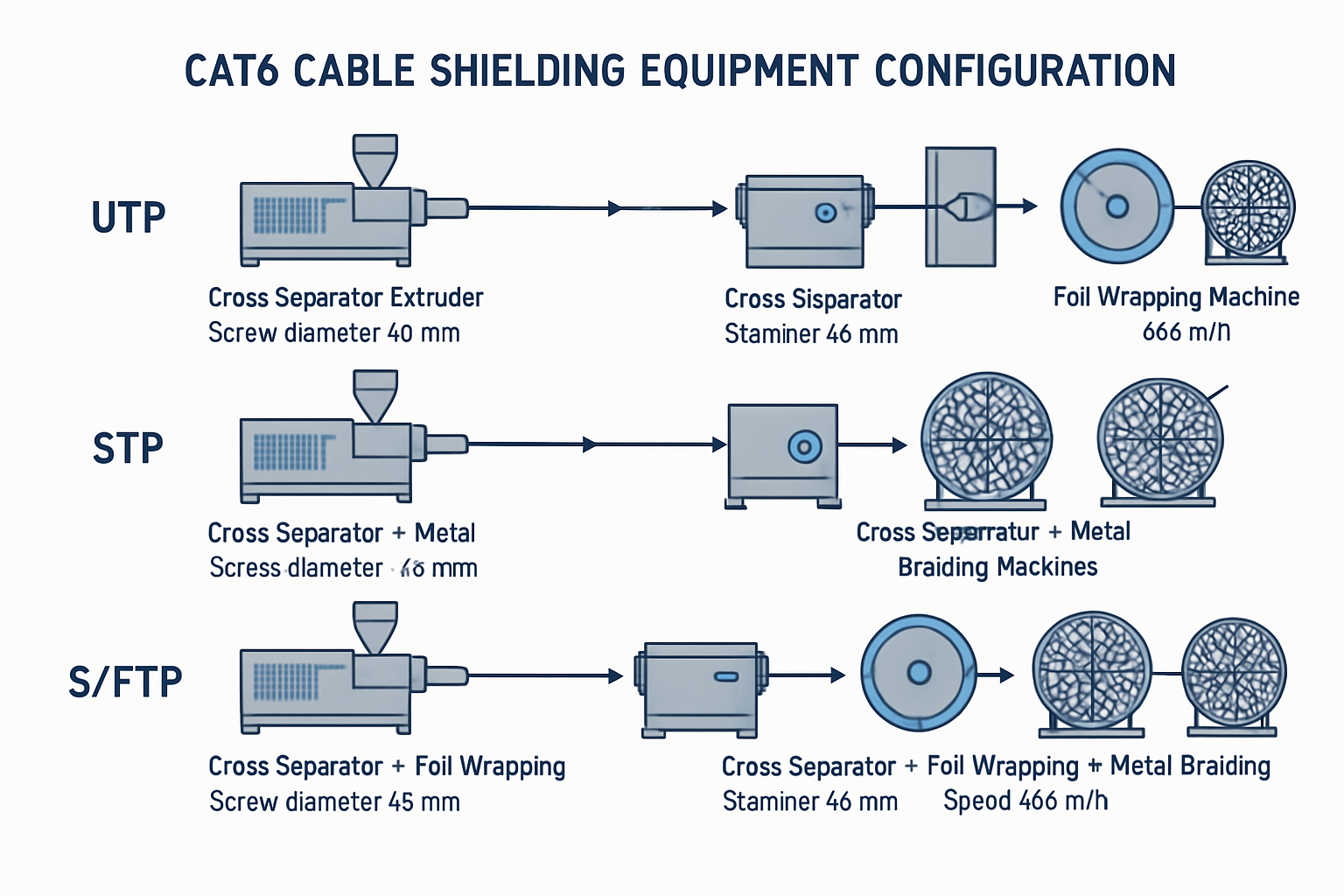 Cat6 Cable Equipment Guide: Types, Selection, And Investment 5 Конфигурация экранирующего оборудования — техническая схема, показывающая особые требования к оборудованию для конфигураций производства кабелей UTP, FTP, STP и SFTP Cat6