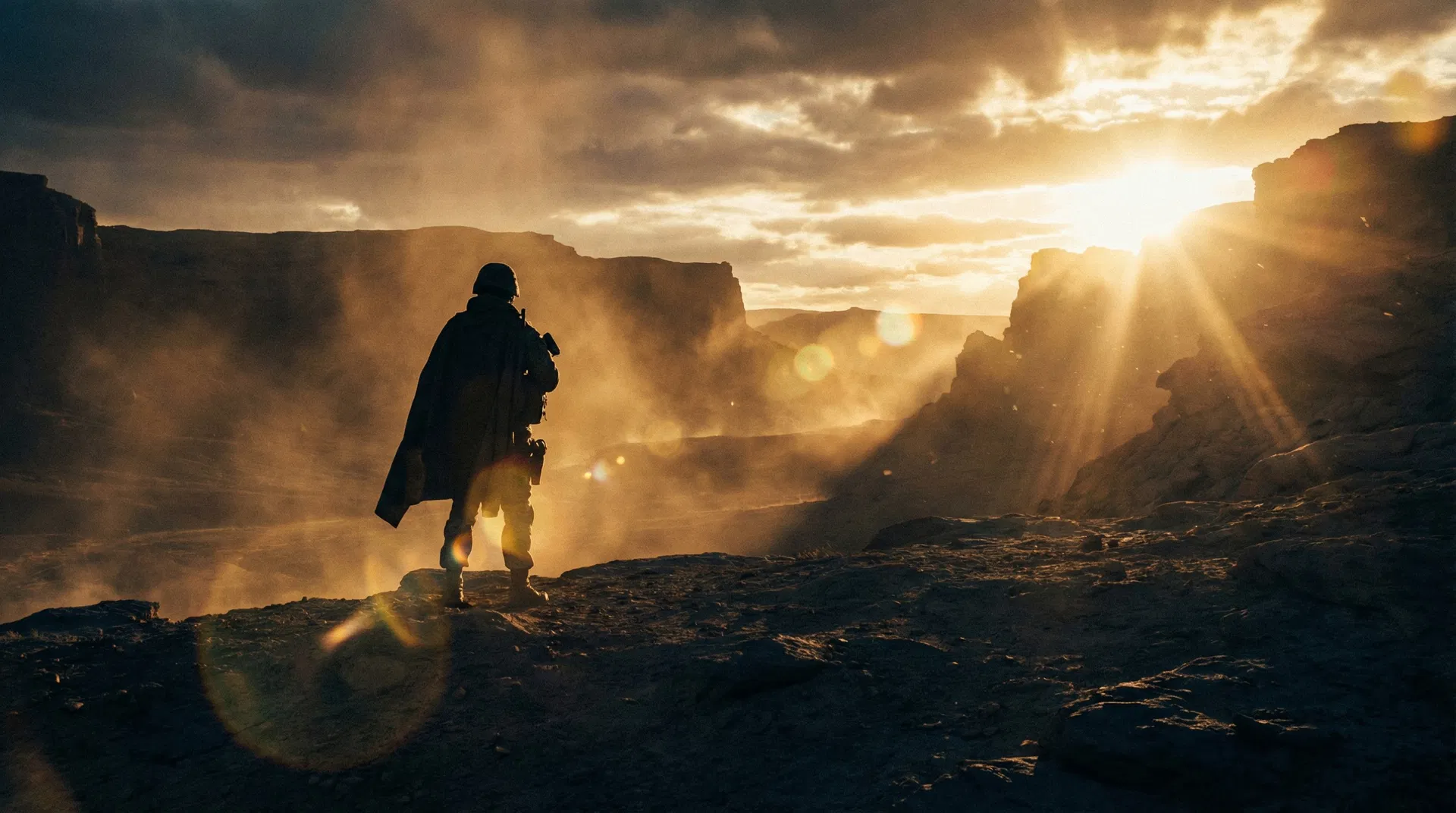 Silhouette d'un soldat dans le désert