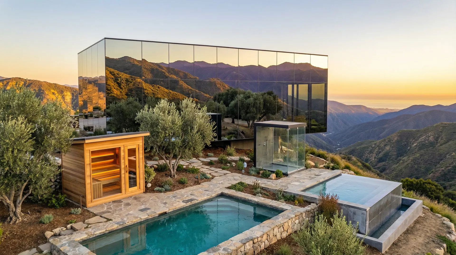 Wellness compound with cold plunge and jacuzzi