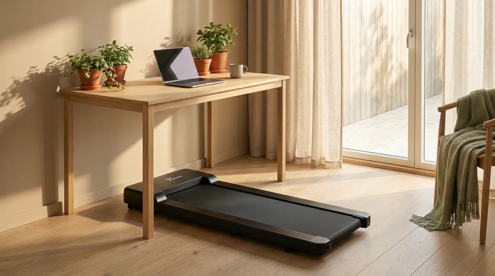 Walking Pad Laufband unter Schreibtisch im Home Office