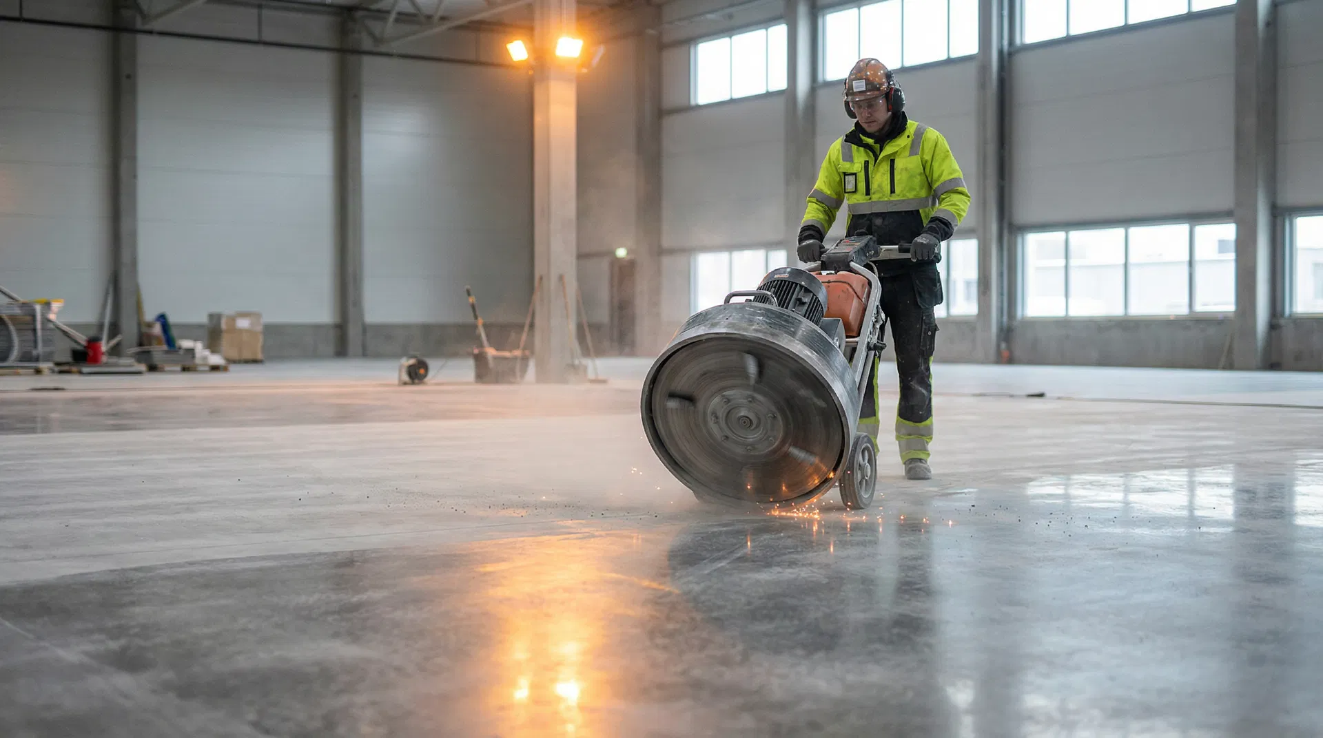 Professionelle Betonbodensanierung mit Schleifmaschine