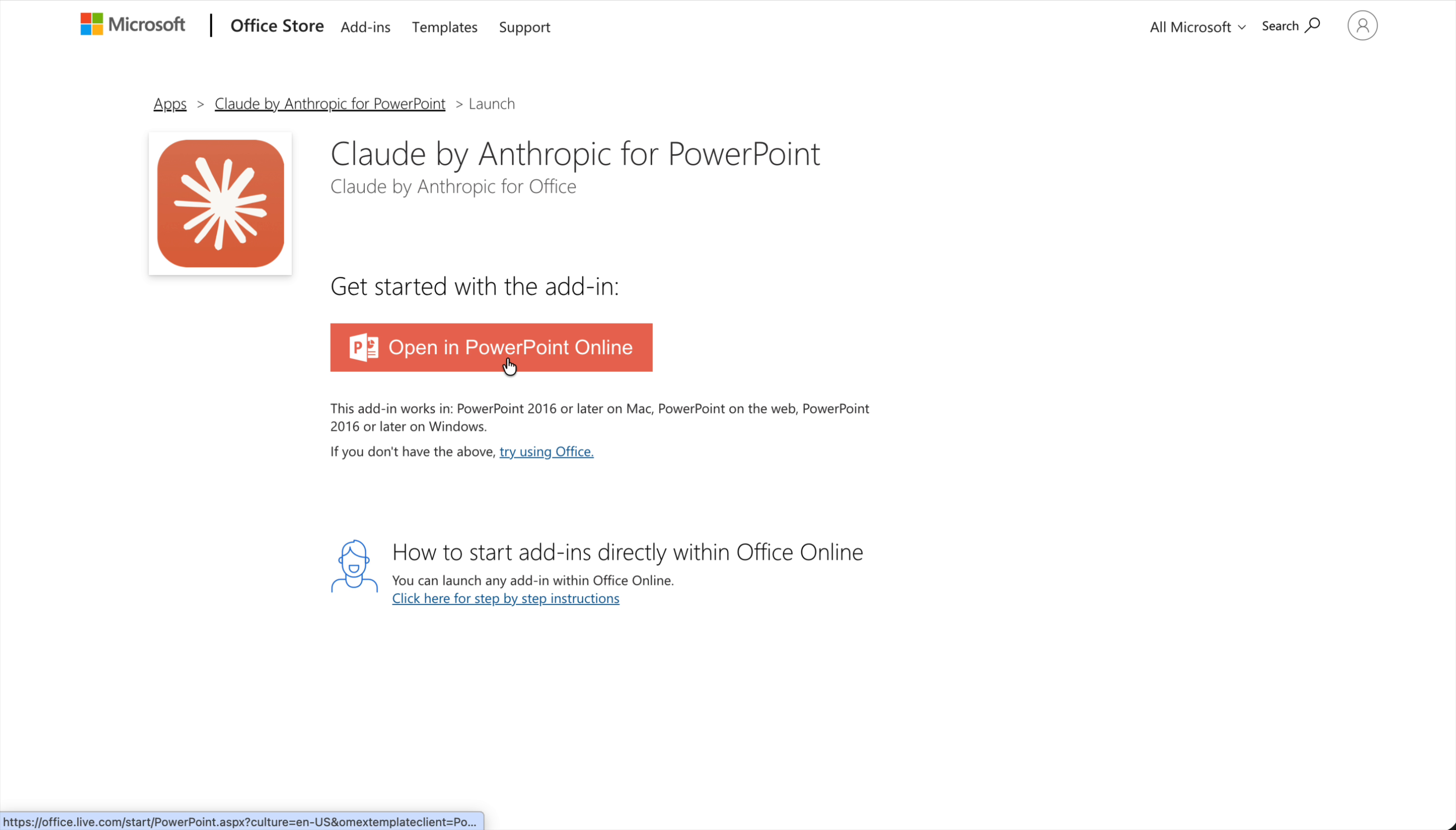 Open in PowerPoint Online画面