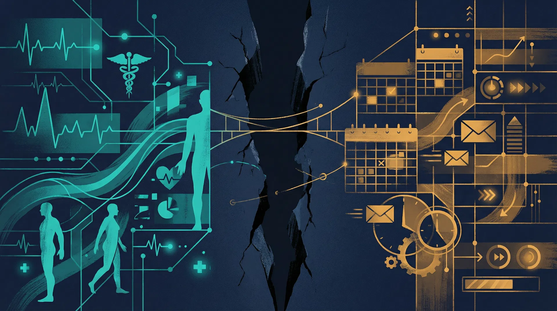 The Confluence Problem — health data and work data separated by a gap