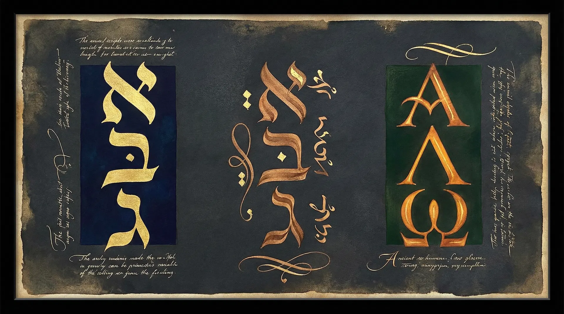 Hebrew, Aramaic, and Greek scripts as calligraphic art