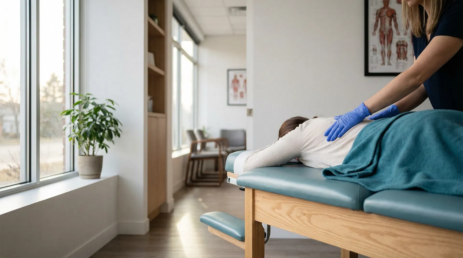 Modern chiropractic treatment room with soft natural lighting at Balance Chiro Edenvale