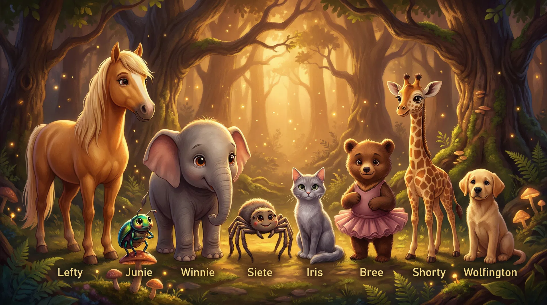 Built Different™ Characters - Lefty, Junie, Winnie, Siete, Iris, Bree, Shorty, and Wolfington