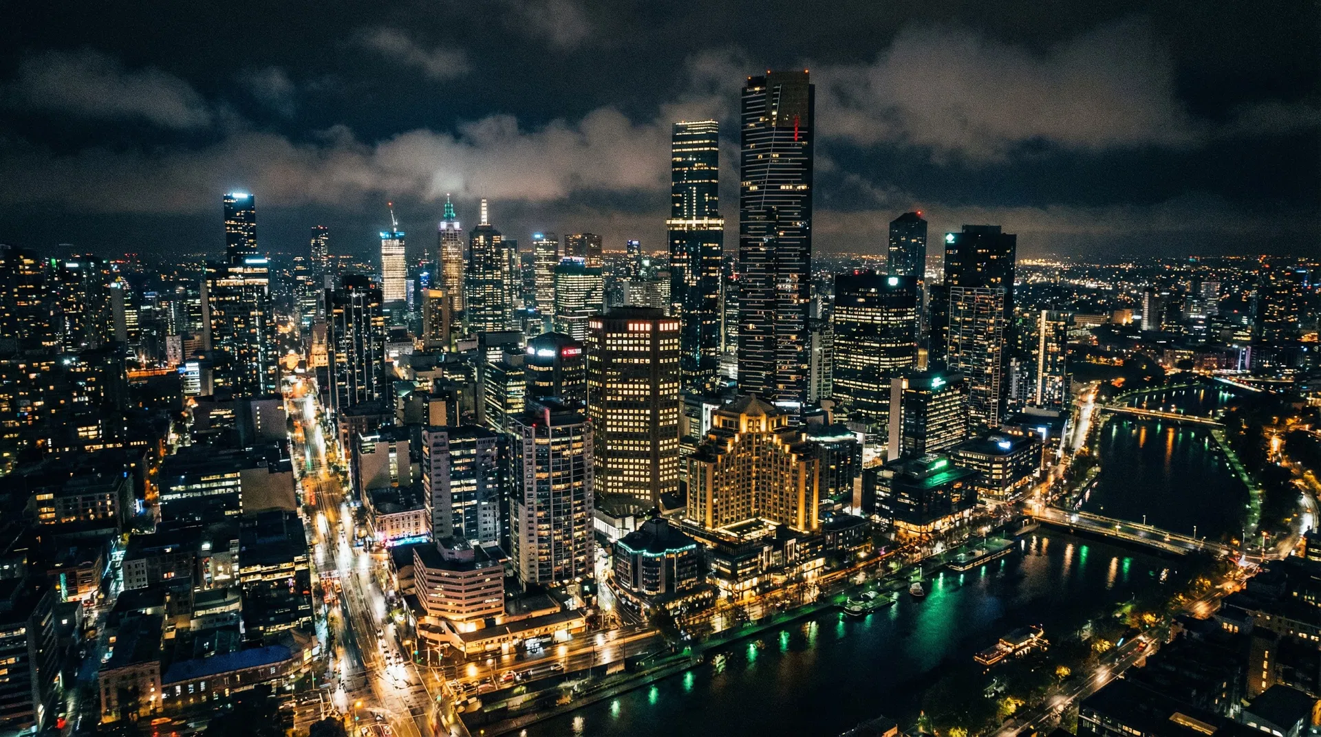 Melbourne city skyline at night