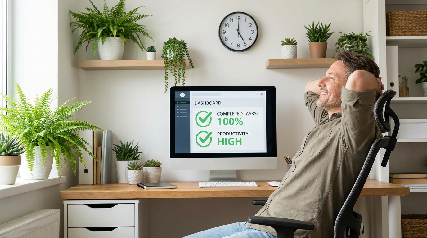 A relaxed small business owner smiling confidently in his office. A relaxed small business owner smiling confidently in his office.