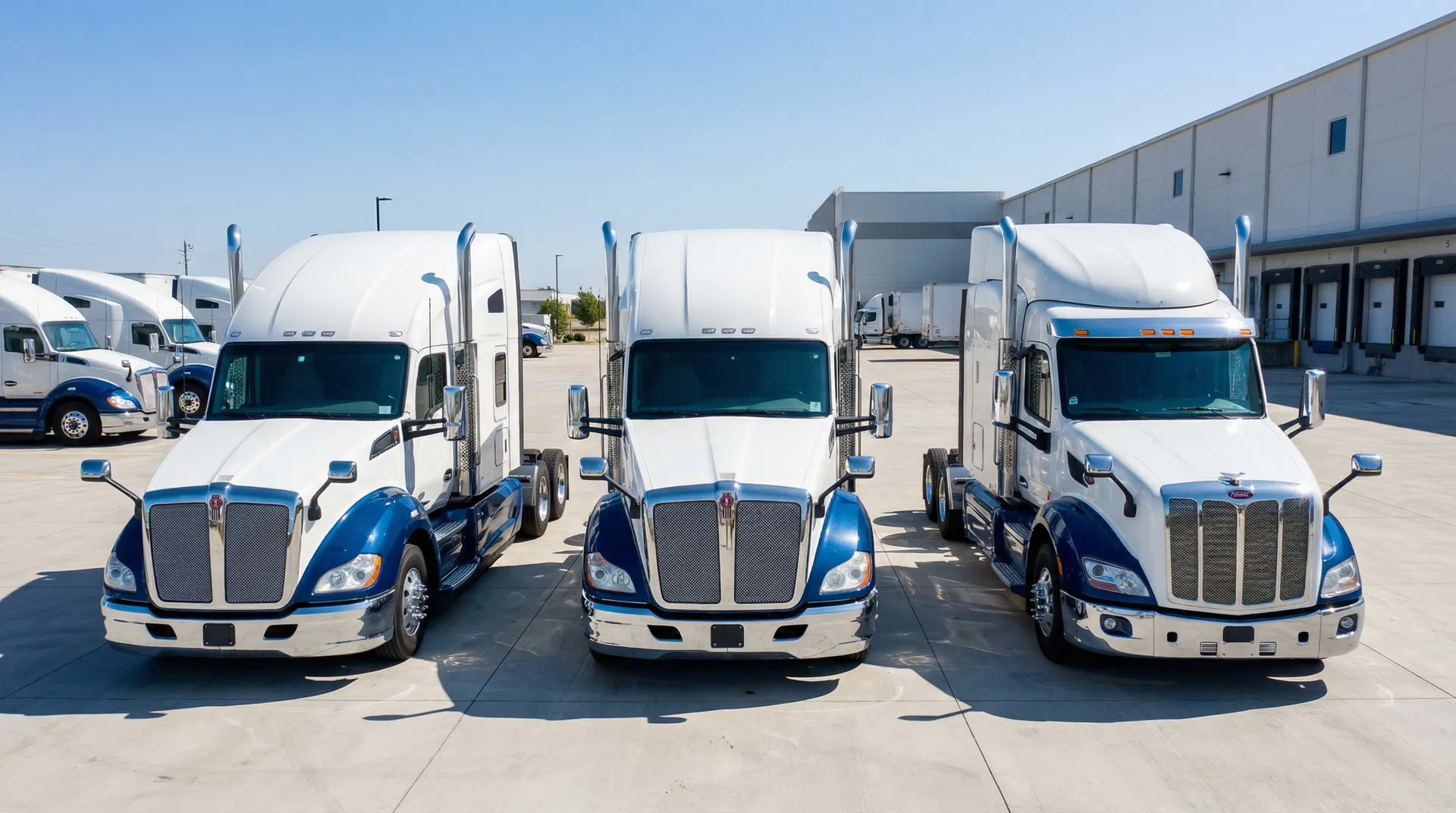 Modern truck fleet at logistics facility