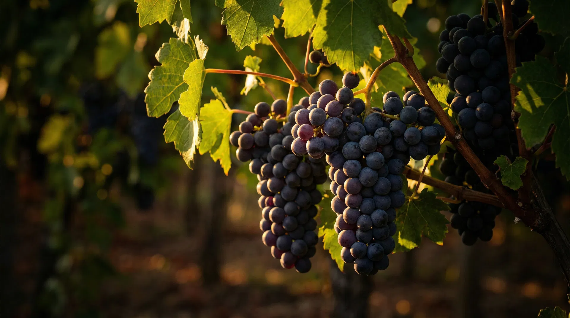 Uvas maduras ao pôr do sol
