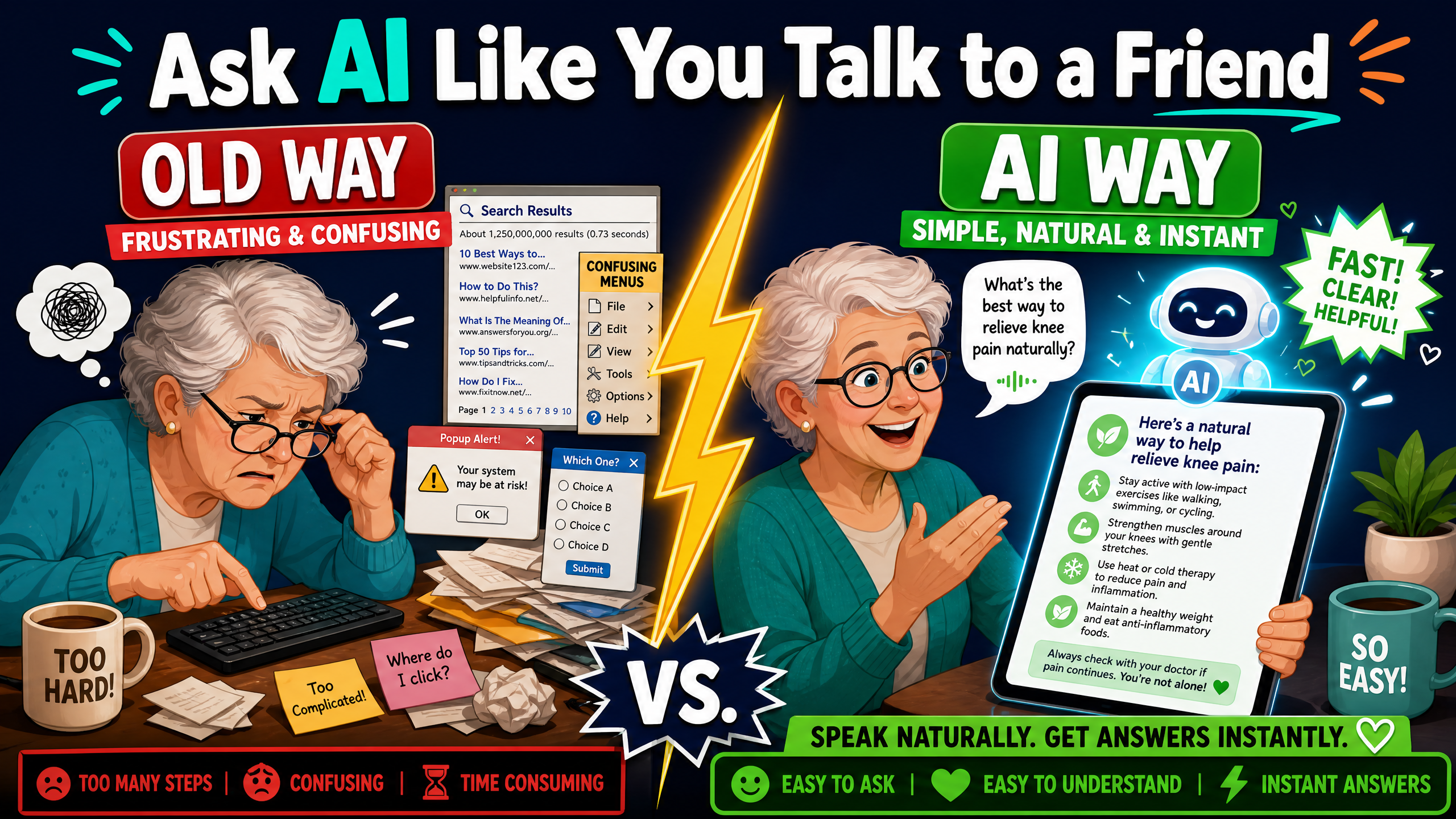 Supporting Image 1: Infographic showing simple AI voice commands vs complex typing