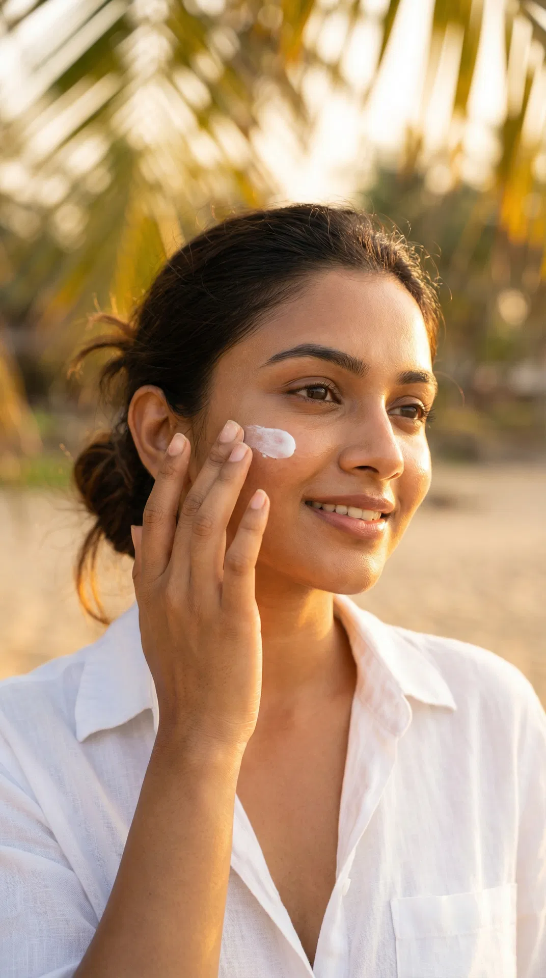 Woman applying sunscreen