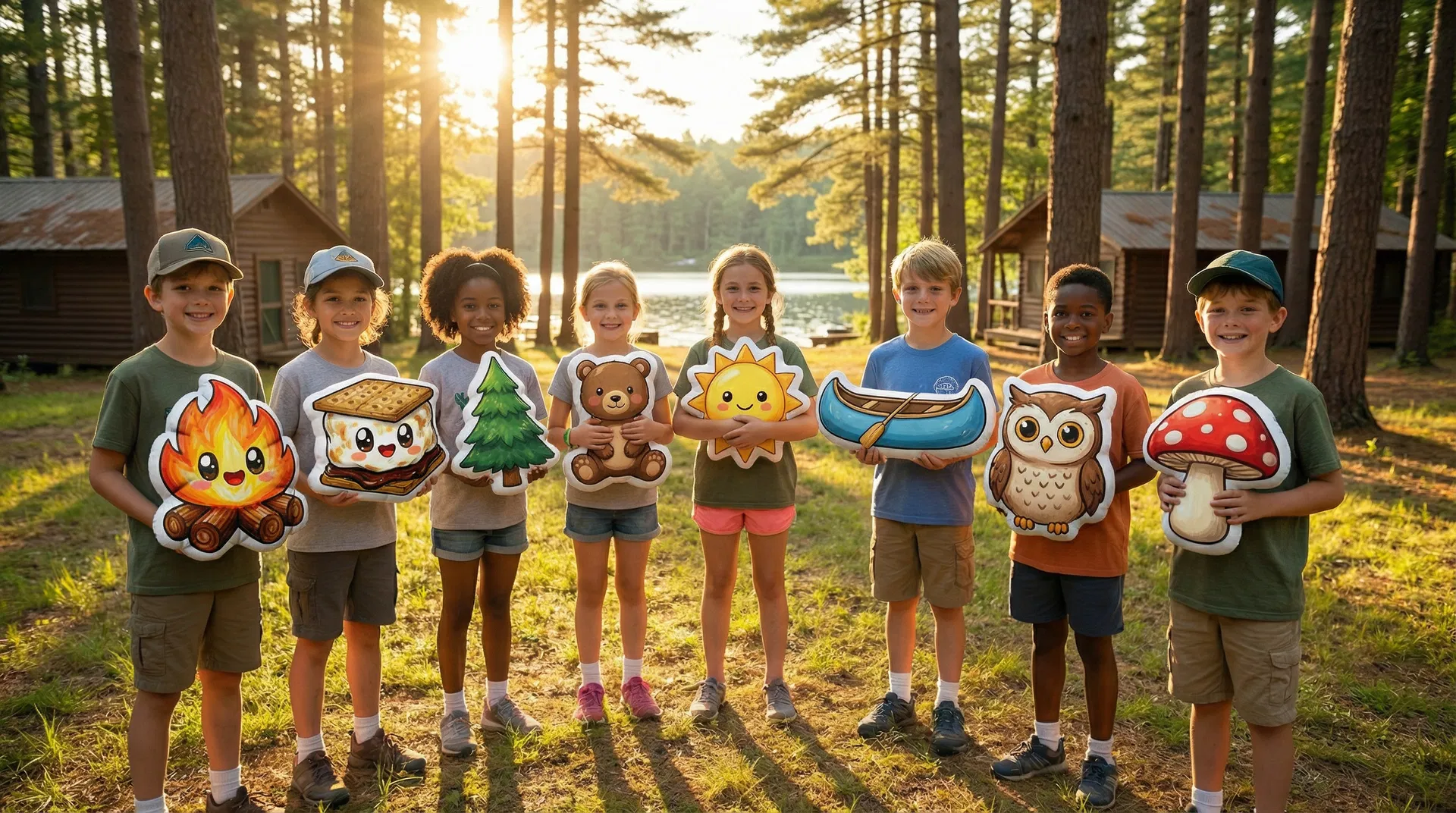 Happy campers holding their custom Draw Pillows