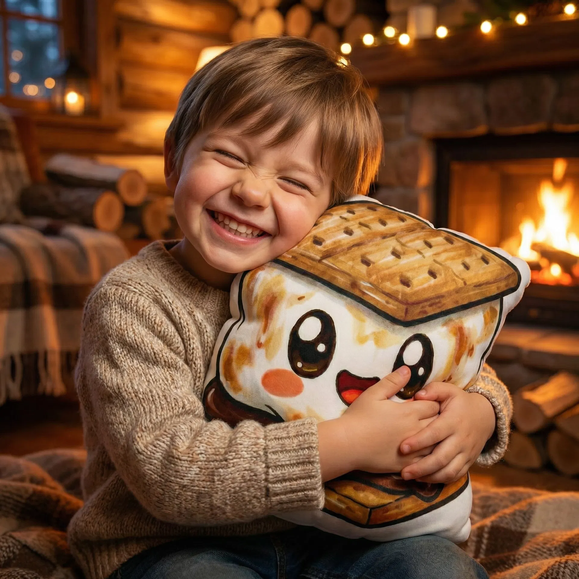 Child hugging pillow