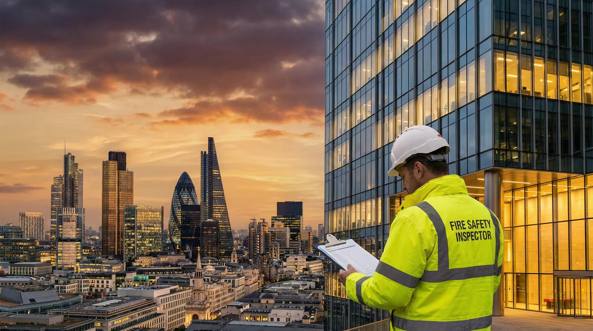 Fire safety professional reviewing documents