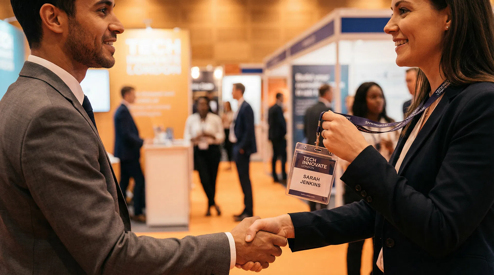 Business professionals networking at industry event