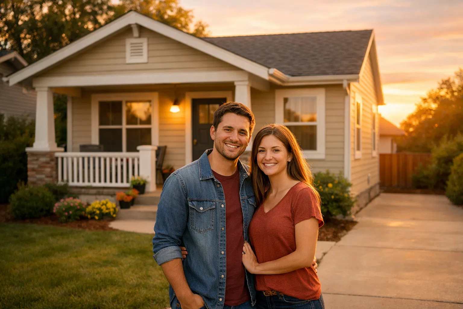 Couple in front of their starter home