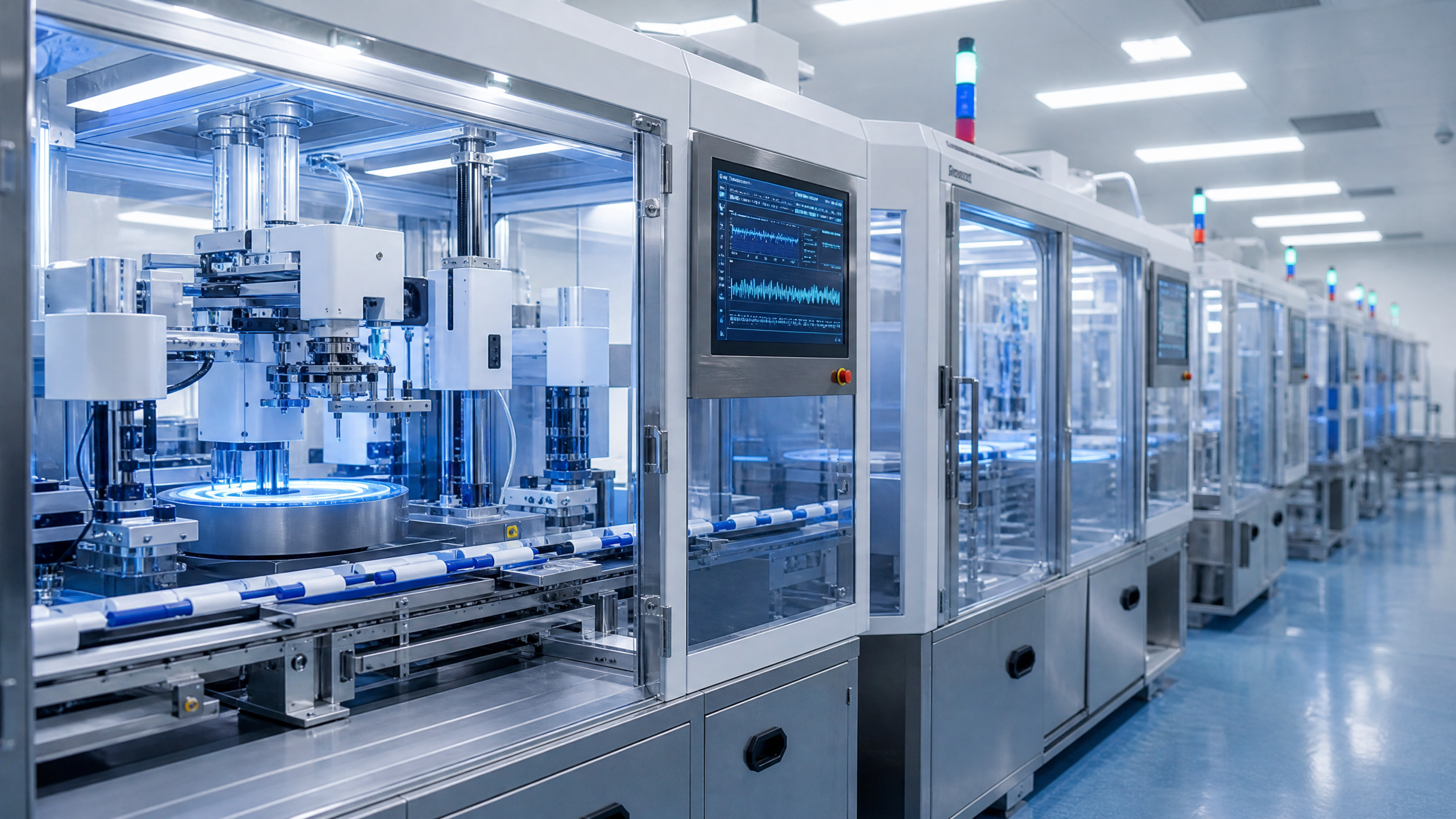 info-712-400 High-speed insulin pen final assembly line in a GMP cleanroom