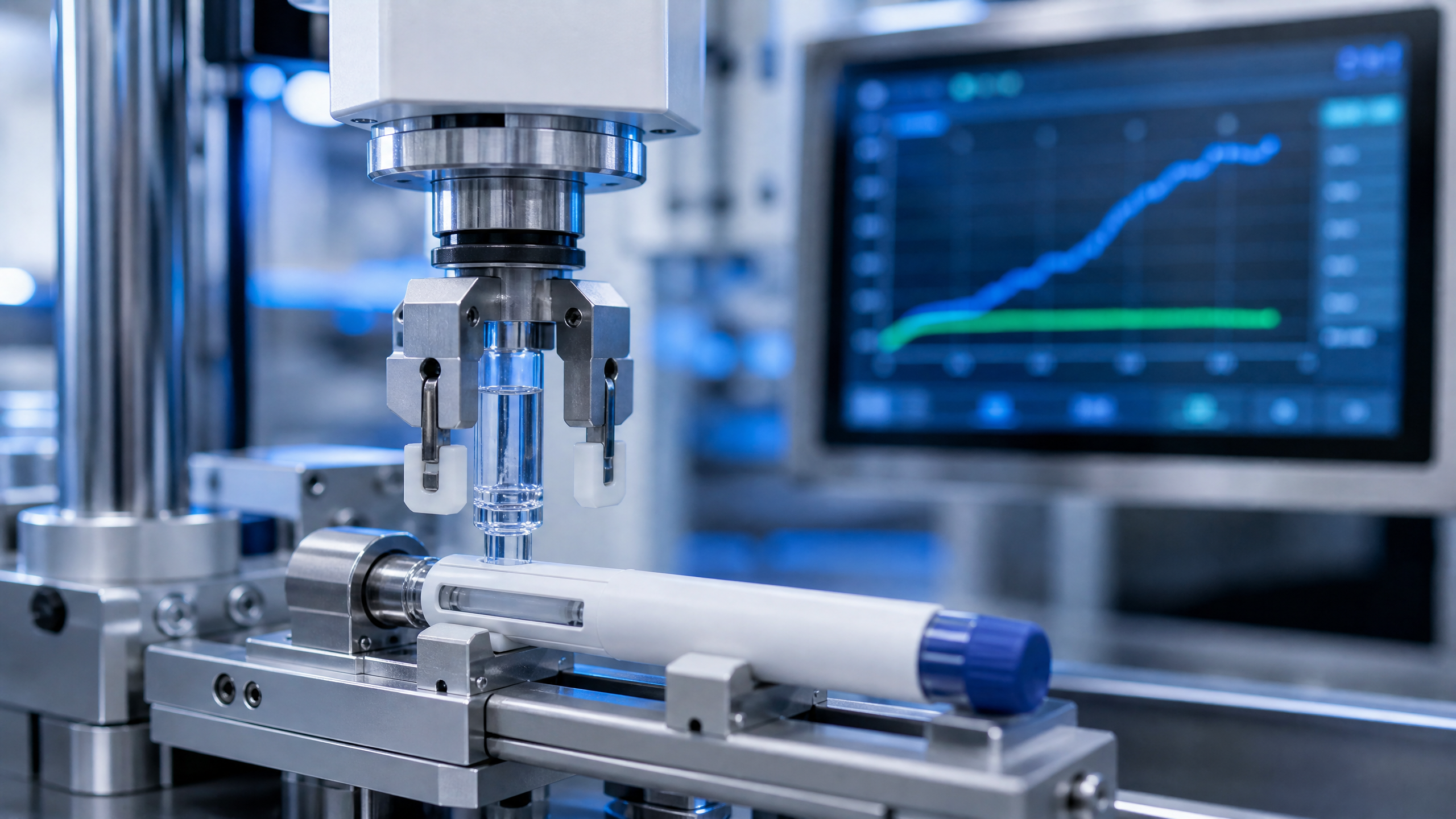 info-712-400 Force-displacement monitoring station on a pen assembly machine