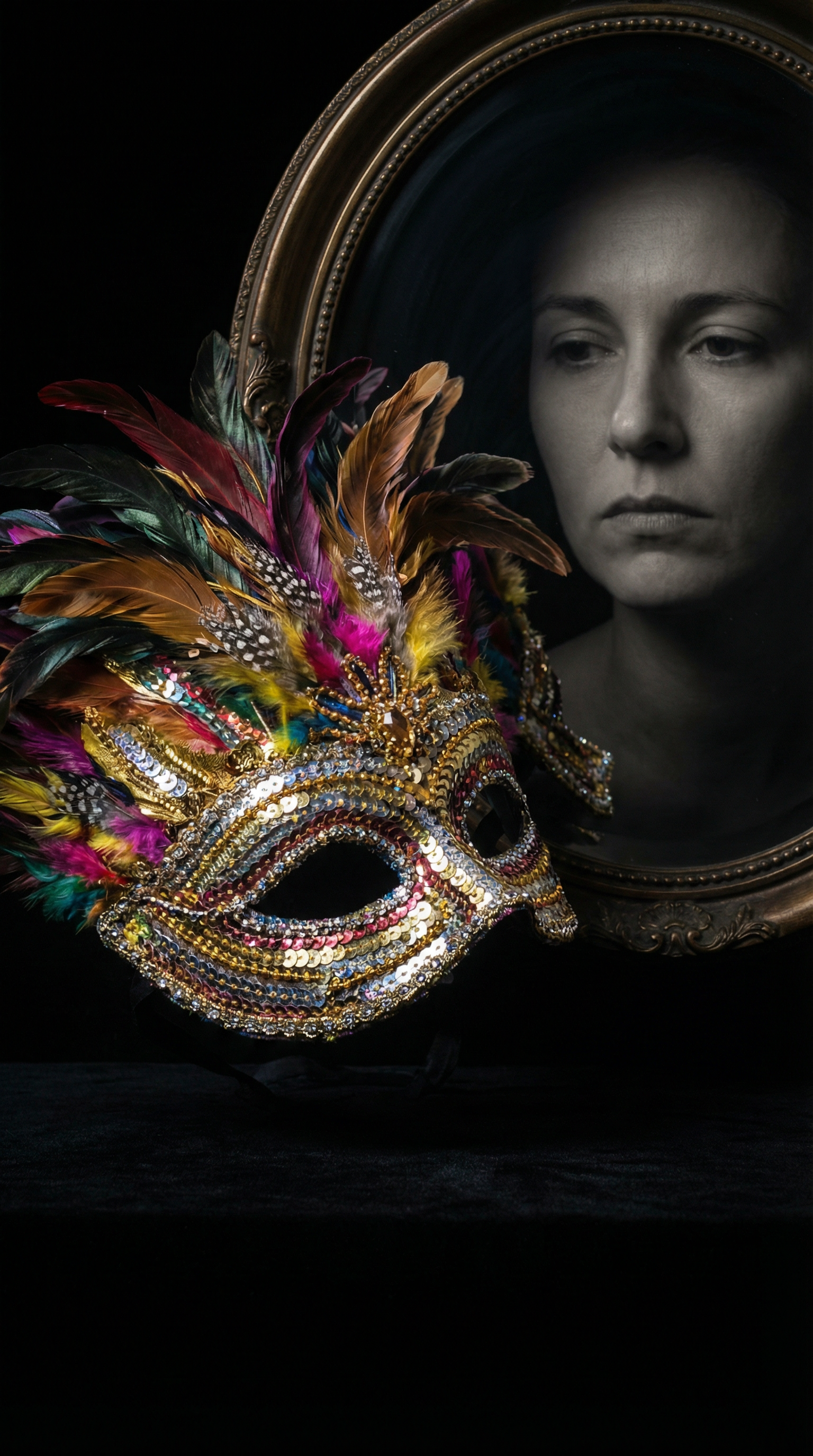 Máscara caindo revelando reflexão