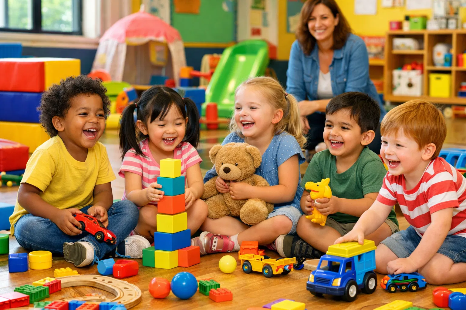 Children playing joyfully in a safe environment