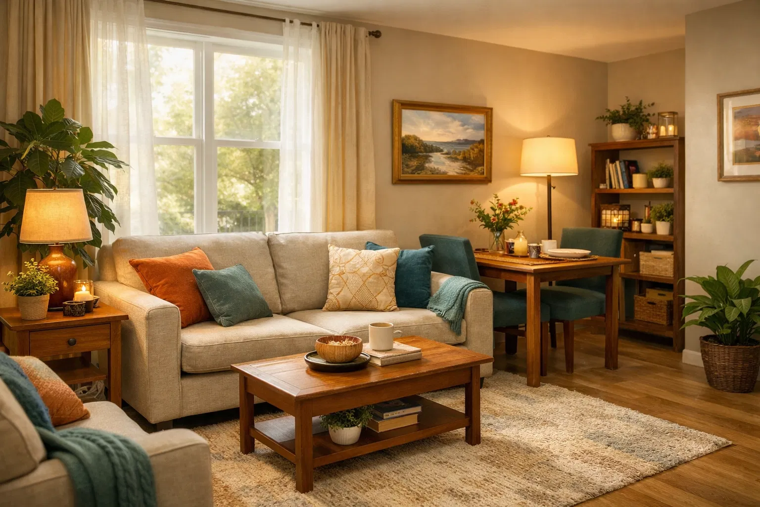 Warm, welcoming transitional housing interior