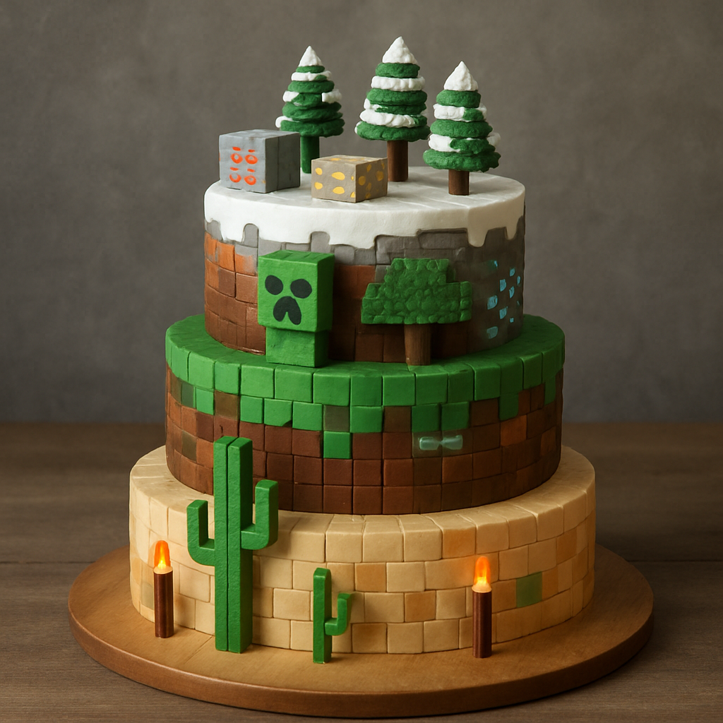 Bolo Minecraft - Biomas em Camadas