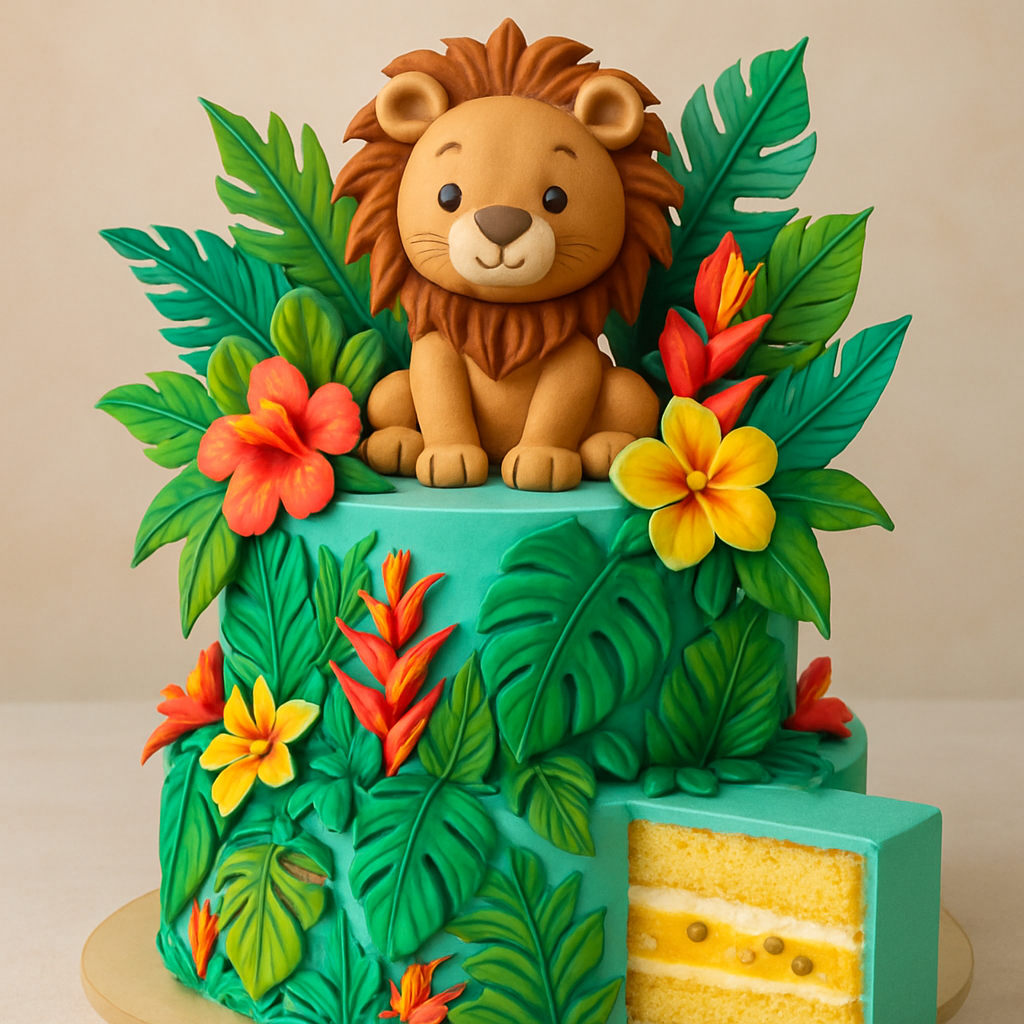 Bolo Animais Selvagens - O Leão da Floresta Tropical