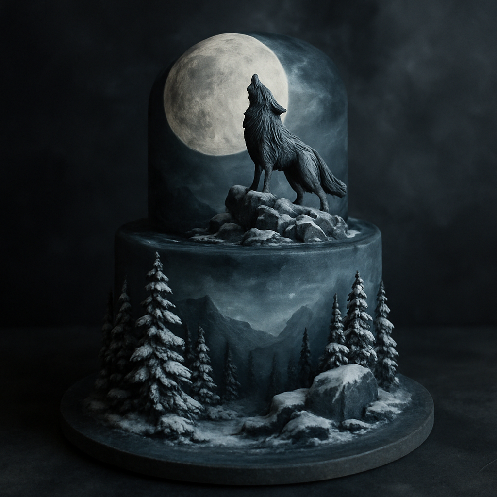 Bolo Animais Selvagens - O Lobo da Montanha Uivando para a Lua