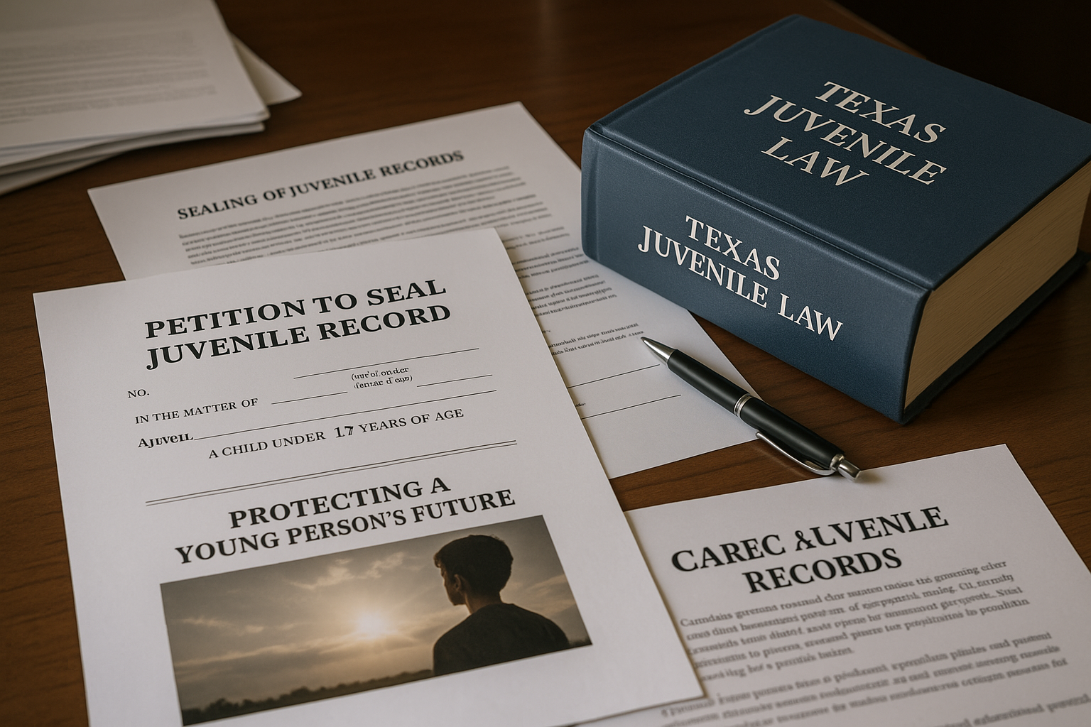 Juvenile record sealing documents and legal paperwork for protecting young person's future