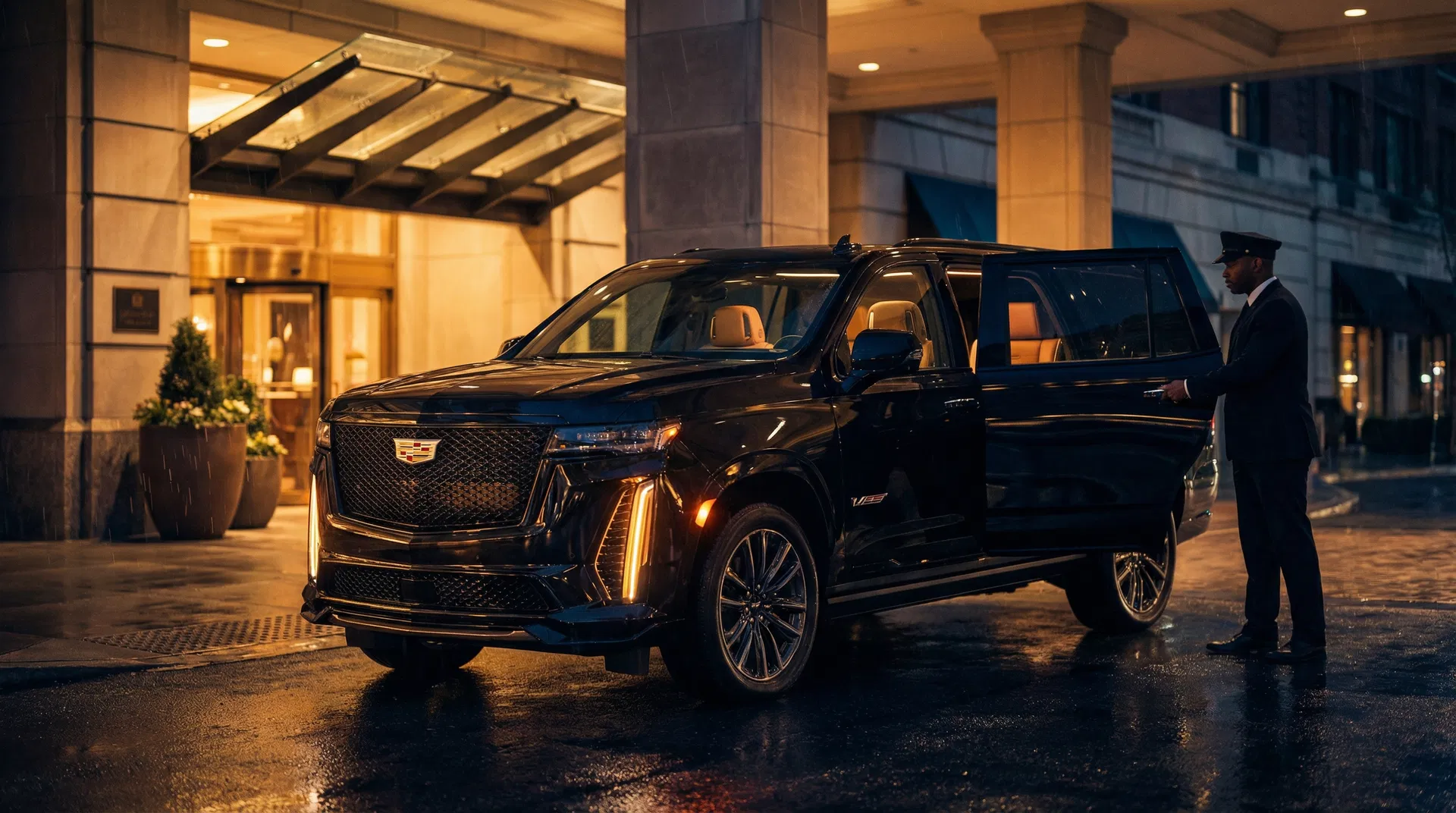 Cadillac Escalade V-Series at luxury hotel