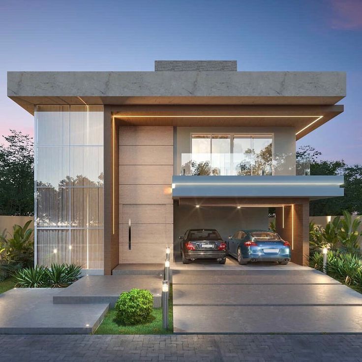 Fachada moderna contemporânea com linhas retas e tons neutros