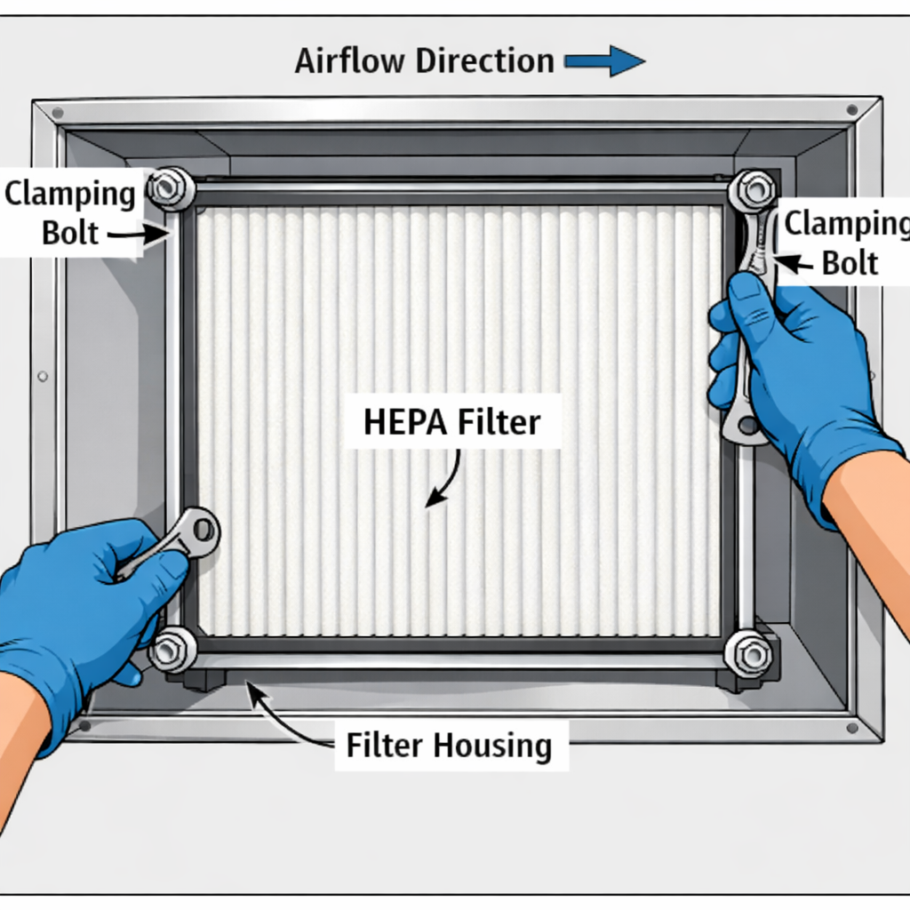 Hepa Filtre Değişimi Nasıl Yapılır (Ameliyathane ve Temiz odalar için) 3 Adım 3: Eski Filtrenin Gevşetilmesi
