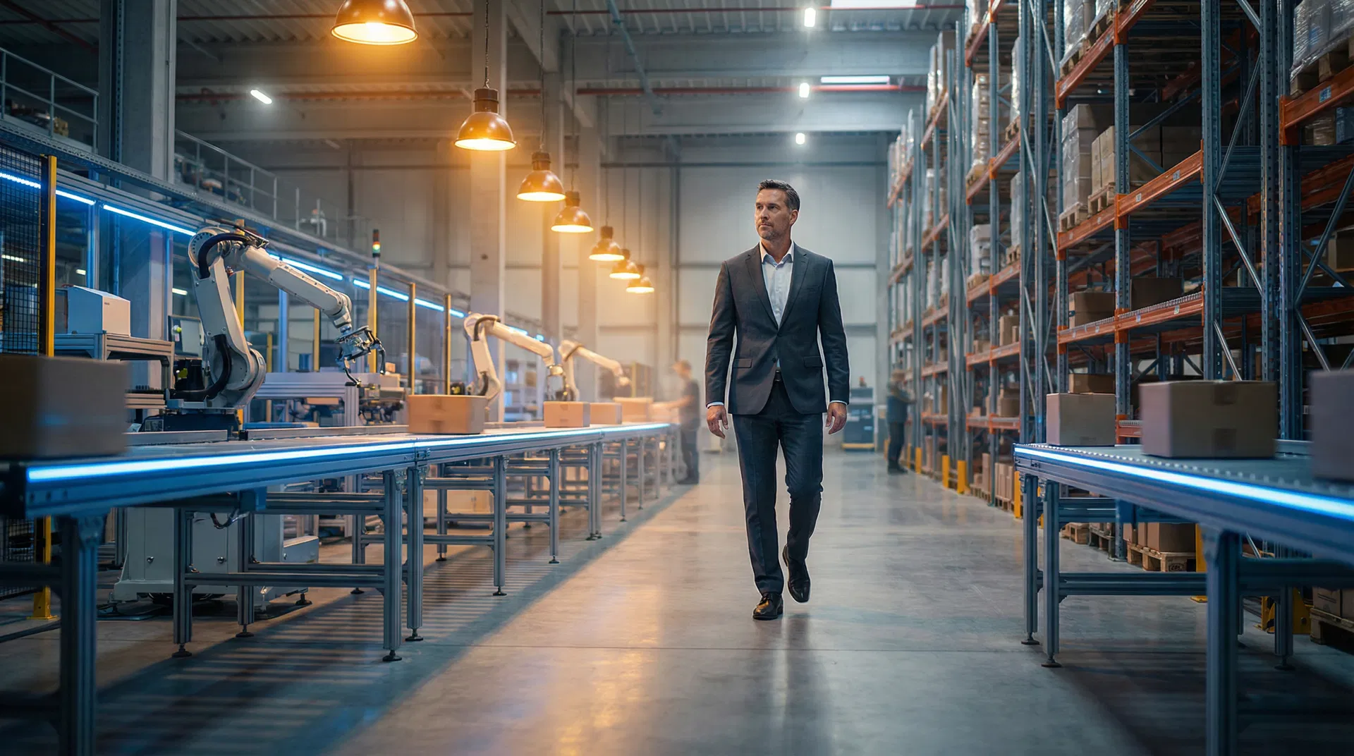 Modern logistics warehouse with advanced automation