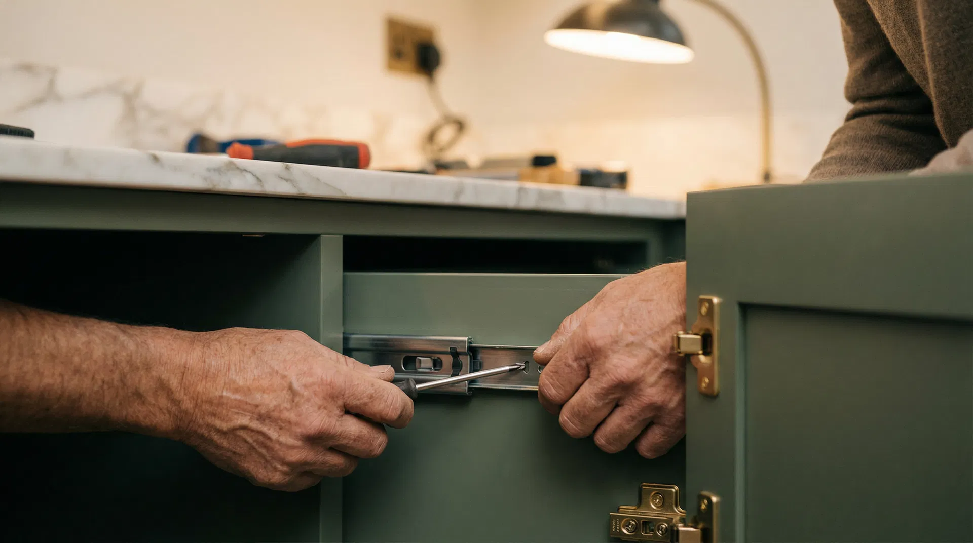 Artesano montando cocina de lujo