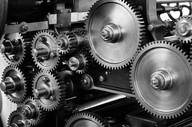 Medium carbon steel gears in an industrial setting
