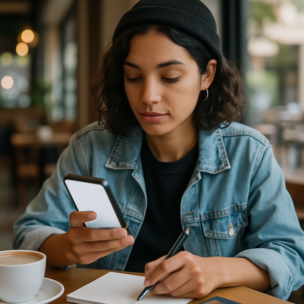 App para Controle Financeiro: A Ferramenta Essencial para Suas Finanças Jovem registrando gastos em um app para controle financeiro no celular, gerenciando suas finanças.